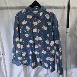 Westbound size XL blue denim long sleeve button up Santa print